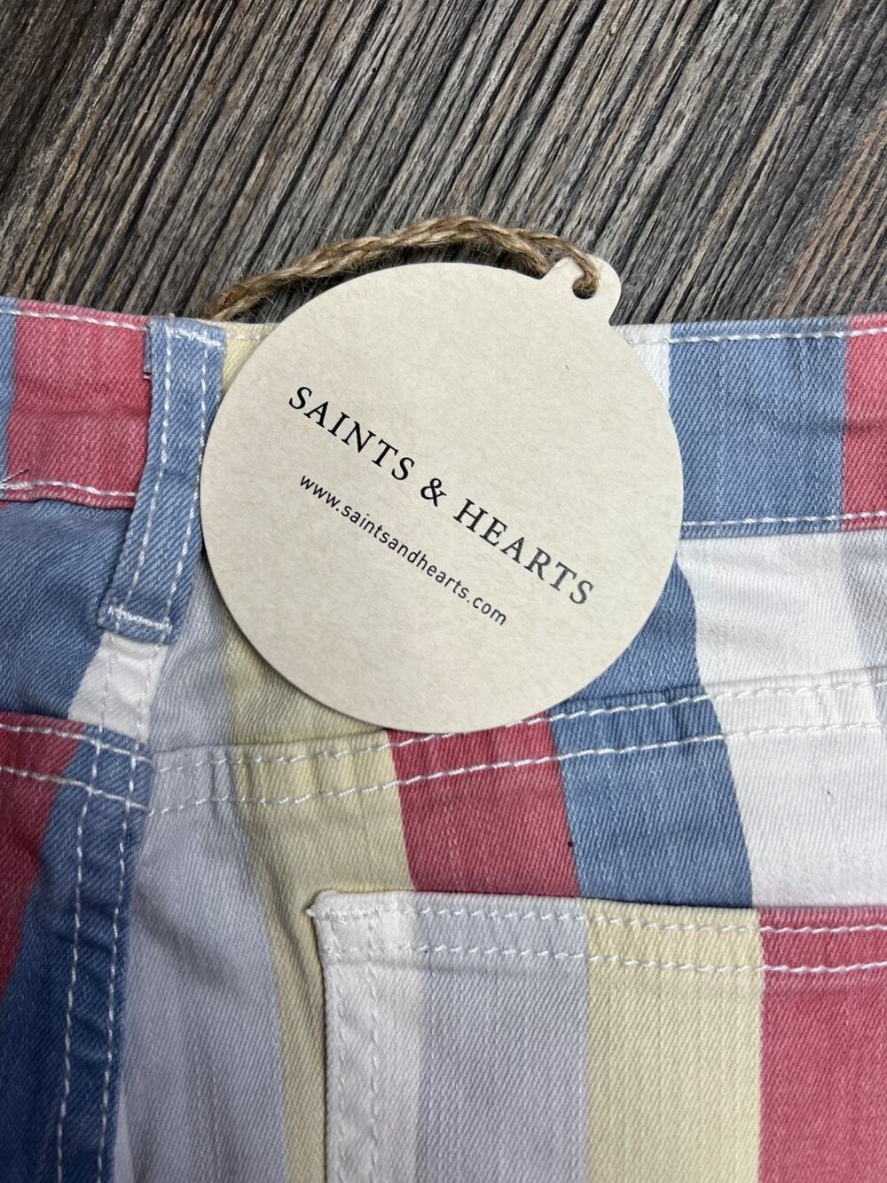 Saints and Hearts Women's Size S Striped Flare Jeans NWT Bell Bottom Frayed He - Picture 8 of 8